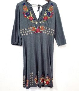 Johnny Was Gray Floral Embroidered Dress Size L